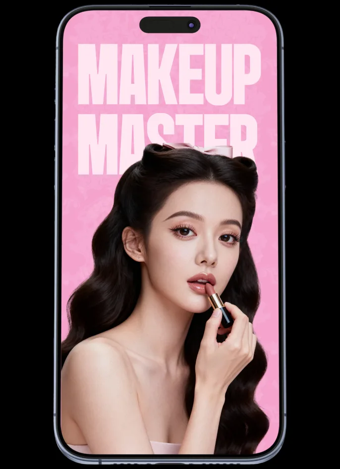Model wearing a bold makeup look created with Makeup Master