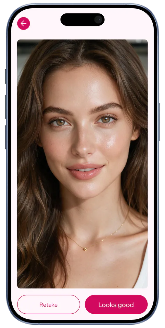 Selfie-Vorschau in Makeup Master vor dem Ausprobieren eines Looks