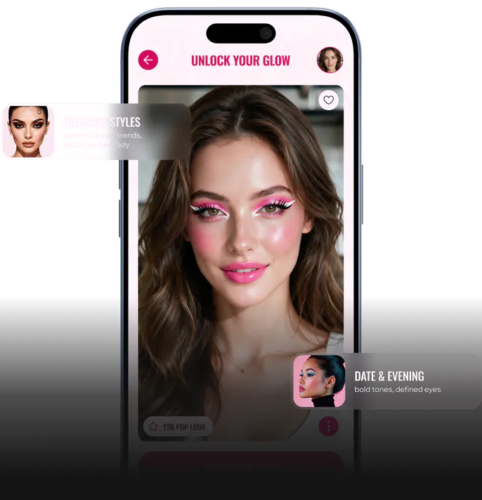 Try-on-Bildschirm von Makeup Master mit Trend-Styles und Looks für Date & Abend